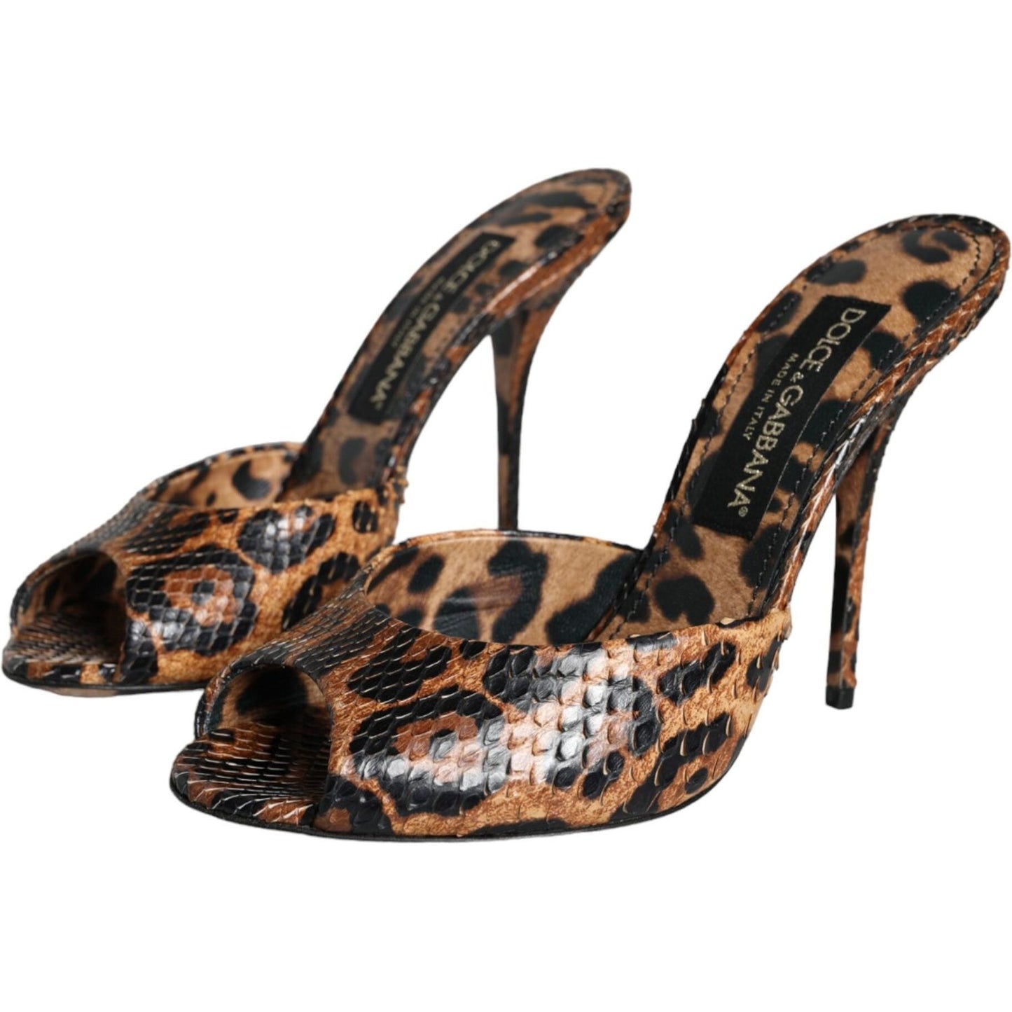 Dolce & Gabbana Brown Leopard Leather Slides Heels Sandals Shoes