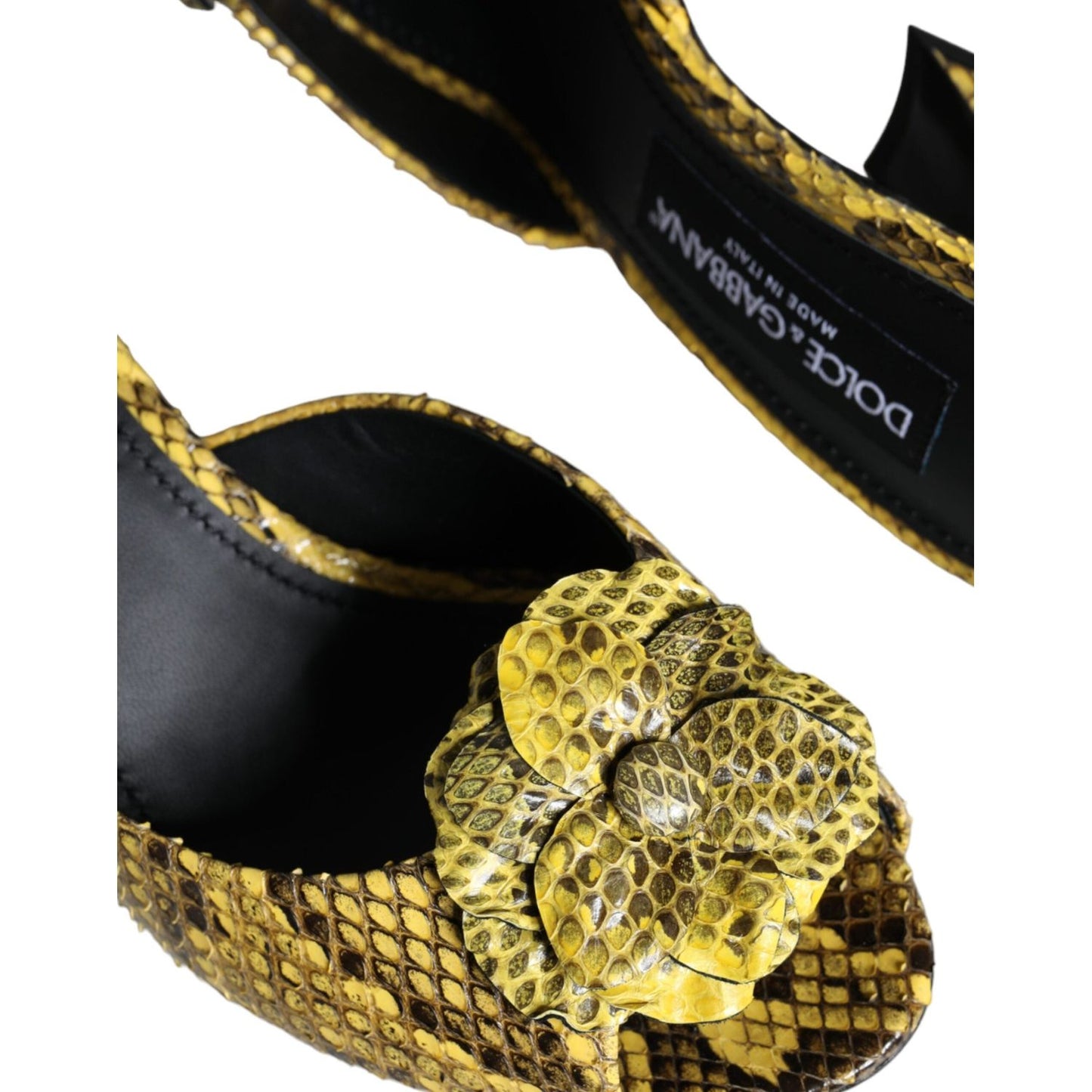 Dolce & Gabbana Yellow Leather Block Heels Slides Shoes Dolce & Gabbana