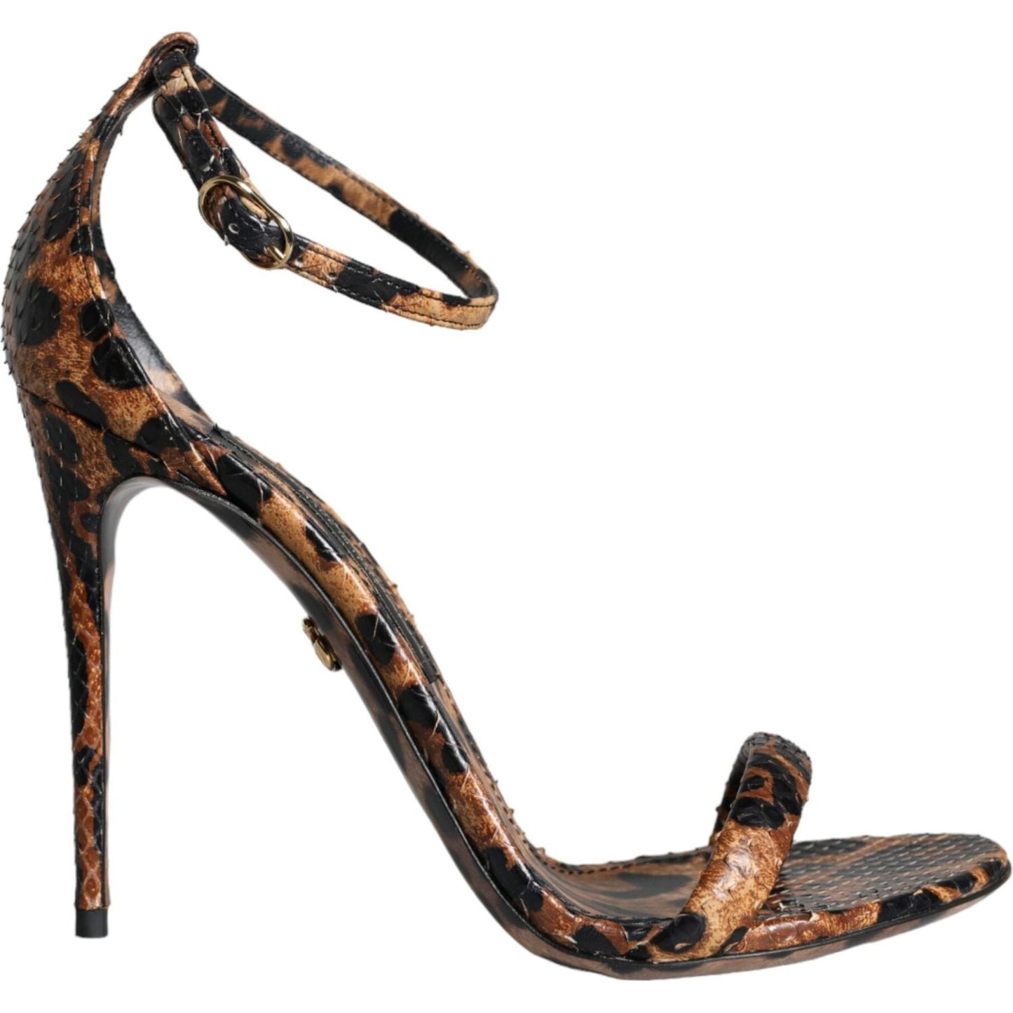 Dolce & Gabbana Brown Leopard Leather Ankle Strap Sandals Shoes