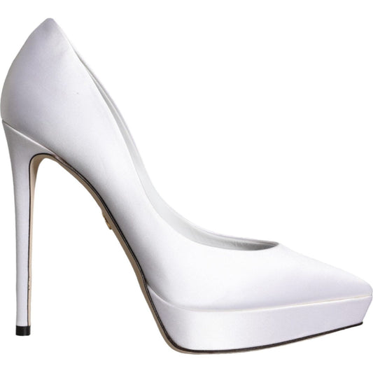 Dolce & Gabbana White Satin Platform High Heels Pumps Shoes Dolce & Gabbana