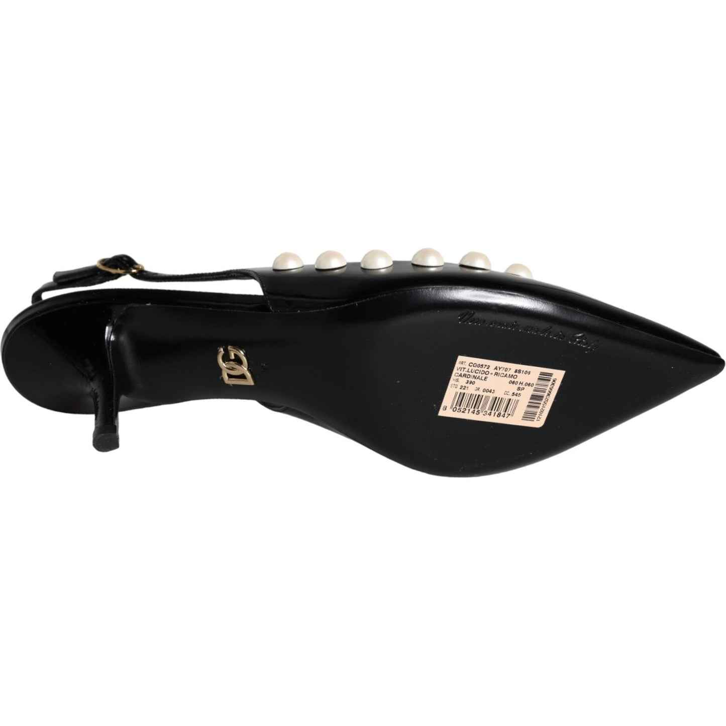 Dolce & Gabbana Black Leather Faux Pearl Heel Slingback Shoes Dolce & Gabbana