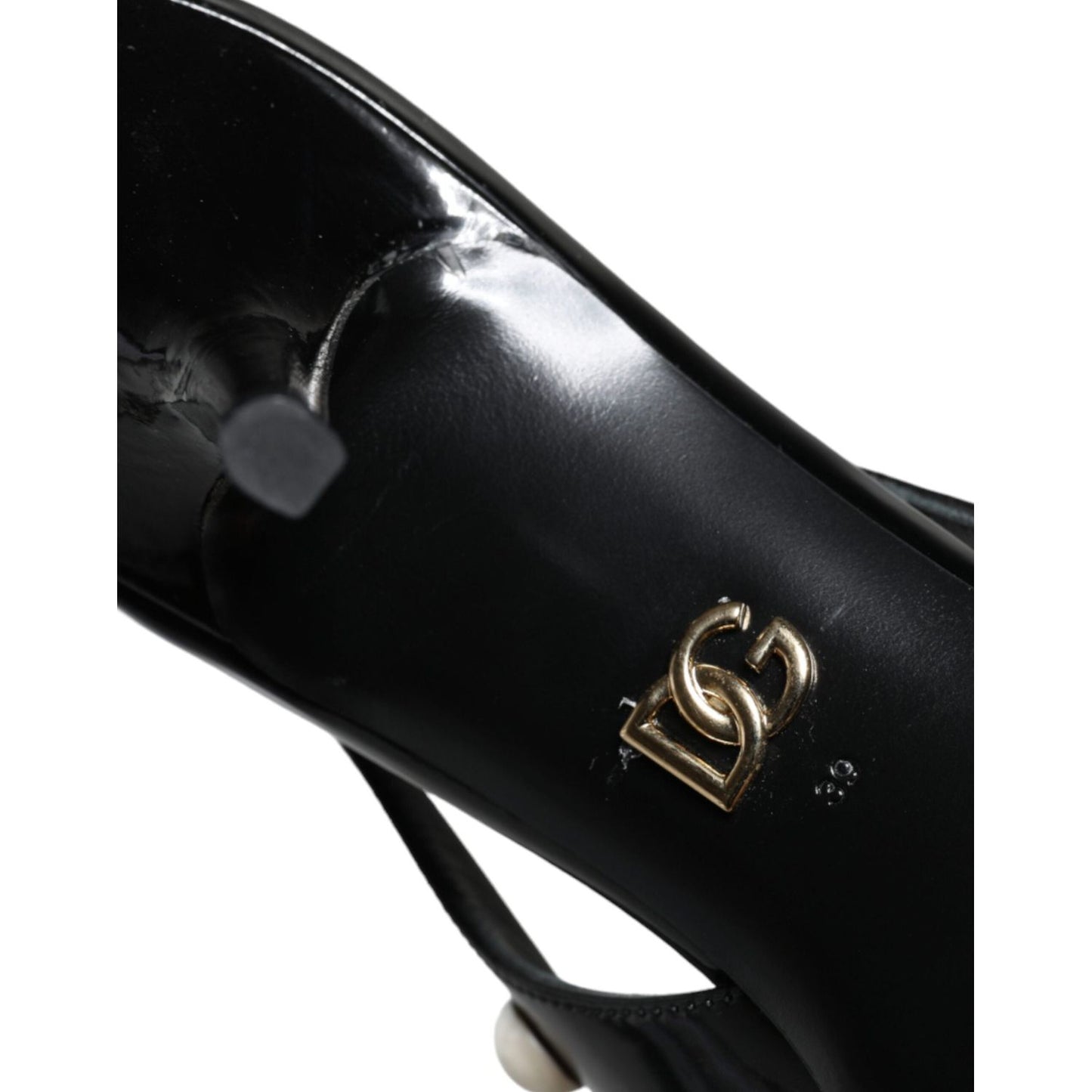 Dolce & Gabbana Black Leather Faux Pearl Heel Slingback Shoes Dolce & Gabbana