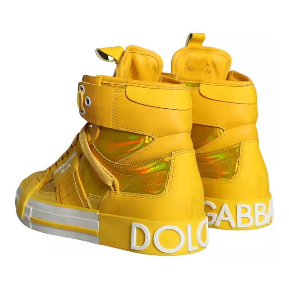 Dolce & Gabbana Yellow White Leather High Top Sneakers Shoes Dolce & Gabbana