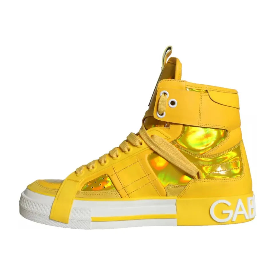 Dolce & Gabbana Yellow White Leather High Top Sneakers Shoes Dolce & Gabbana