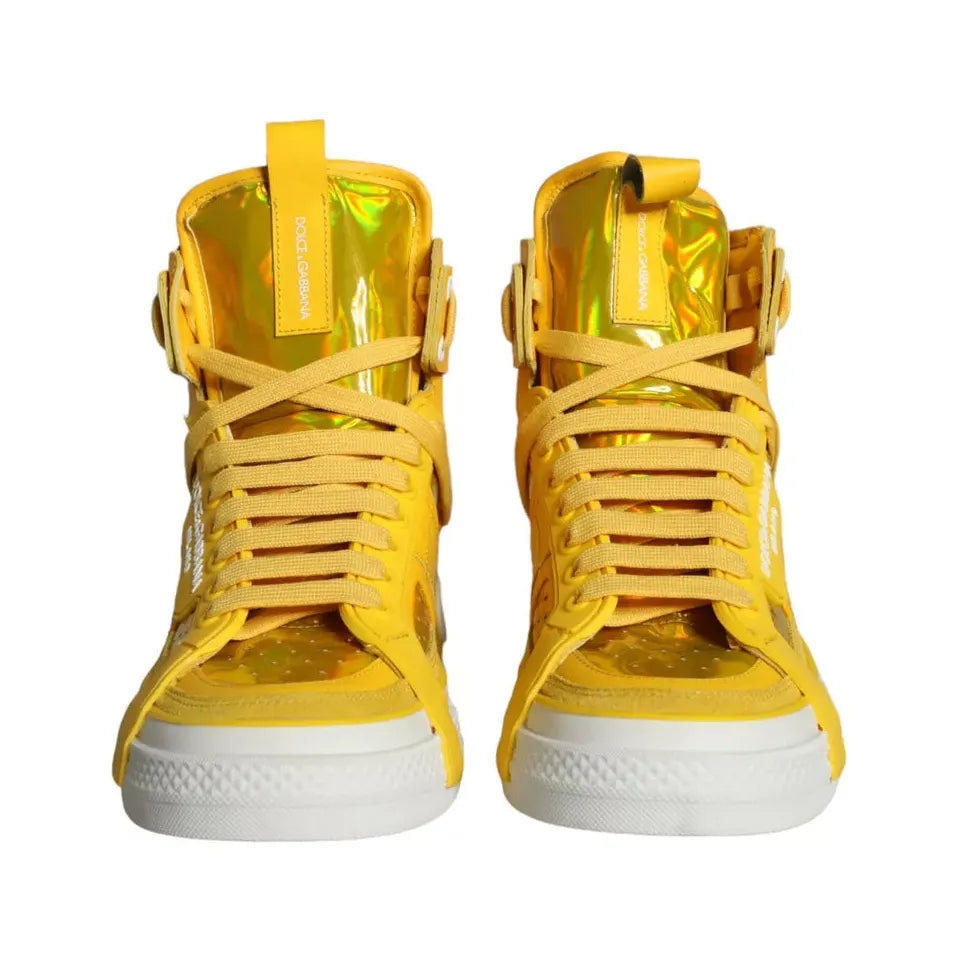 Dolce & Gabbana Yellow White Leather High Top Sneakers Shoes Dolce & Gabbana