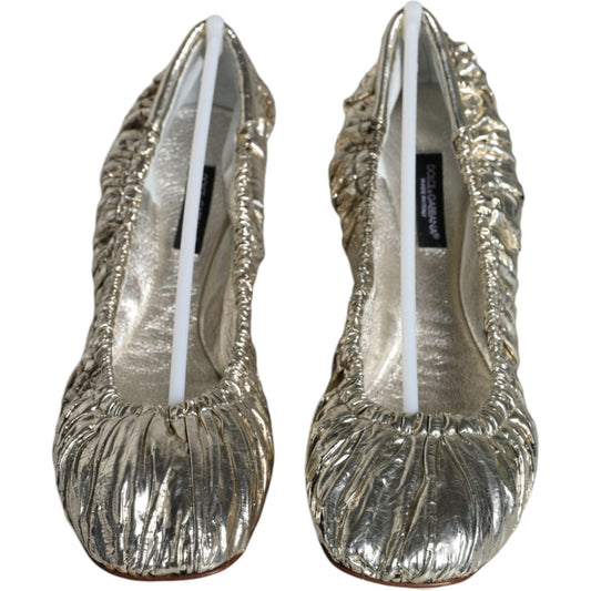 Dolce & Gabbana Silver Patent Leather Scrunch Ballet Flats Shoes Dolce & Gabbana