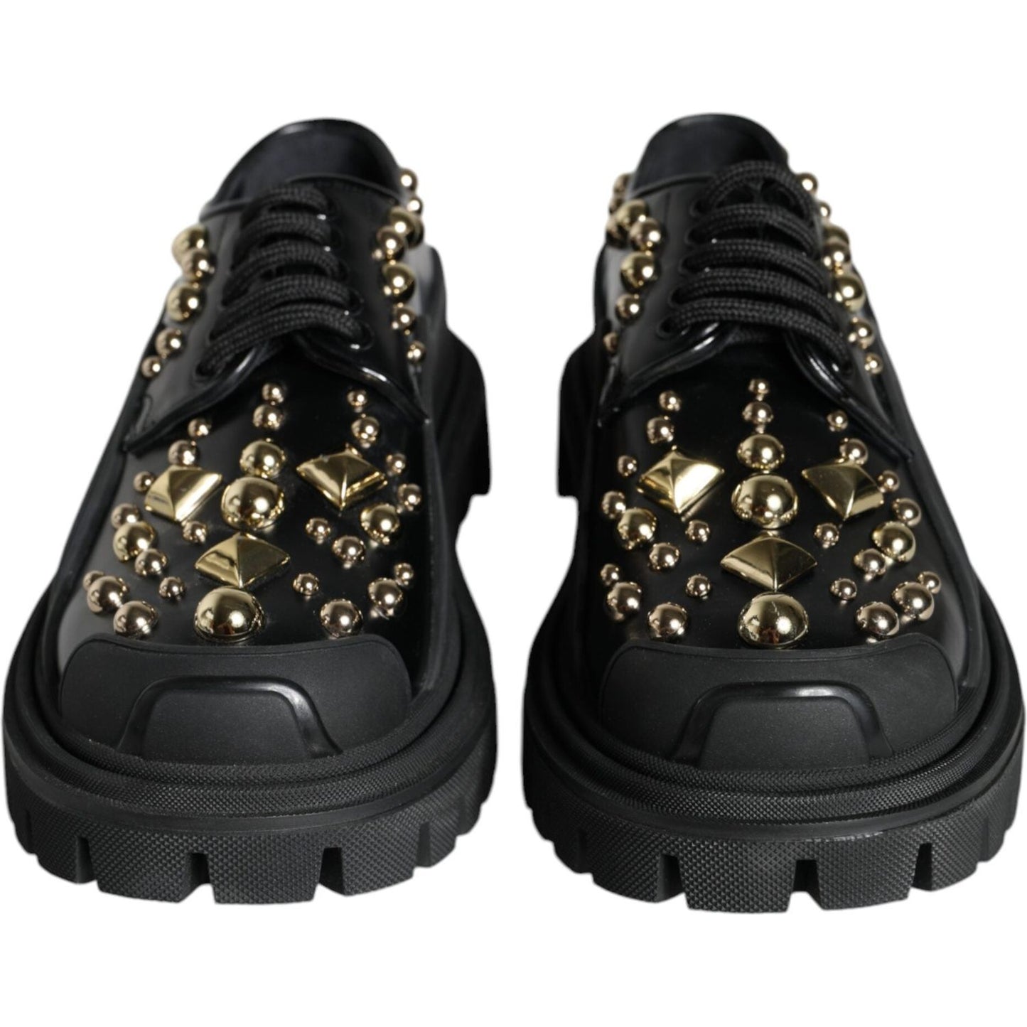 Dolce & Gabbana Black Leather Trekking Derby Embellished Shoes Dolce & Gabbana