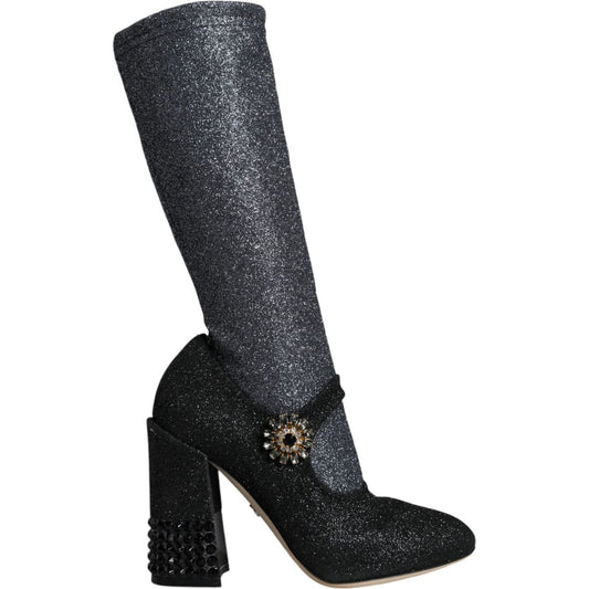 Dolce & Gabbana Black Crystal Mary Janes Booties Shoes Dolce & Gabbana