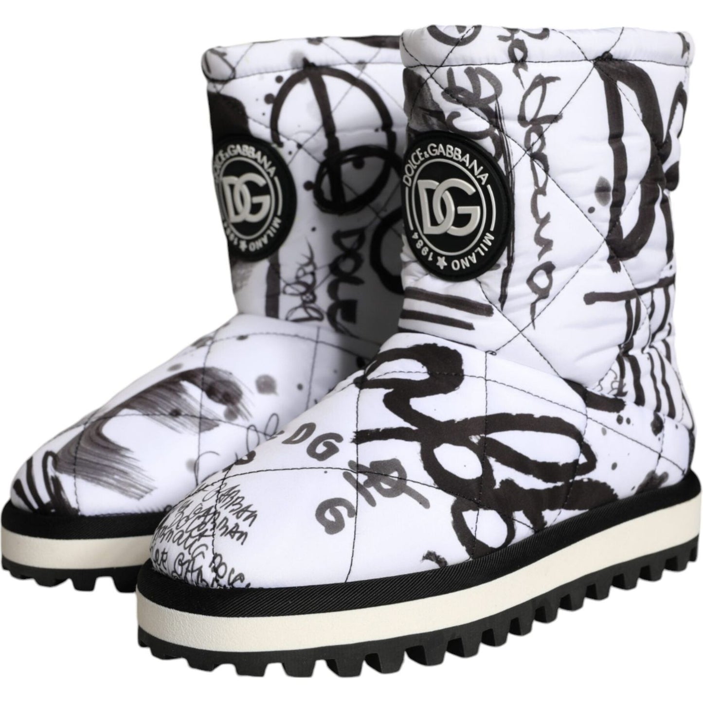 Dolce & Gabbana White Padded Logo Print Mid Calf Boots Shoes Dolce & Gabbana