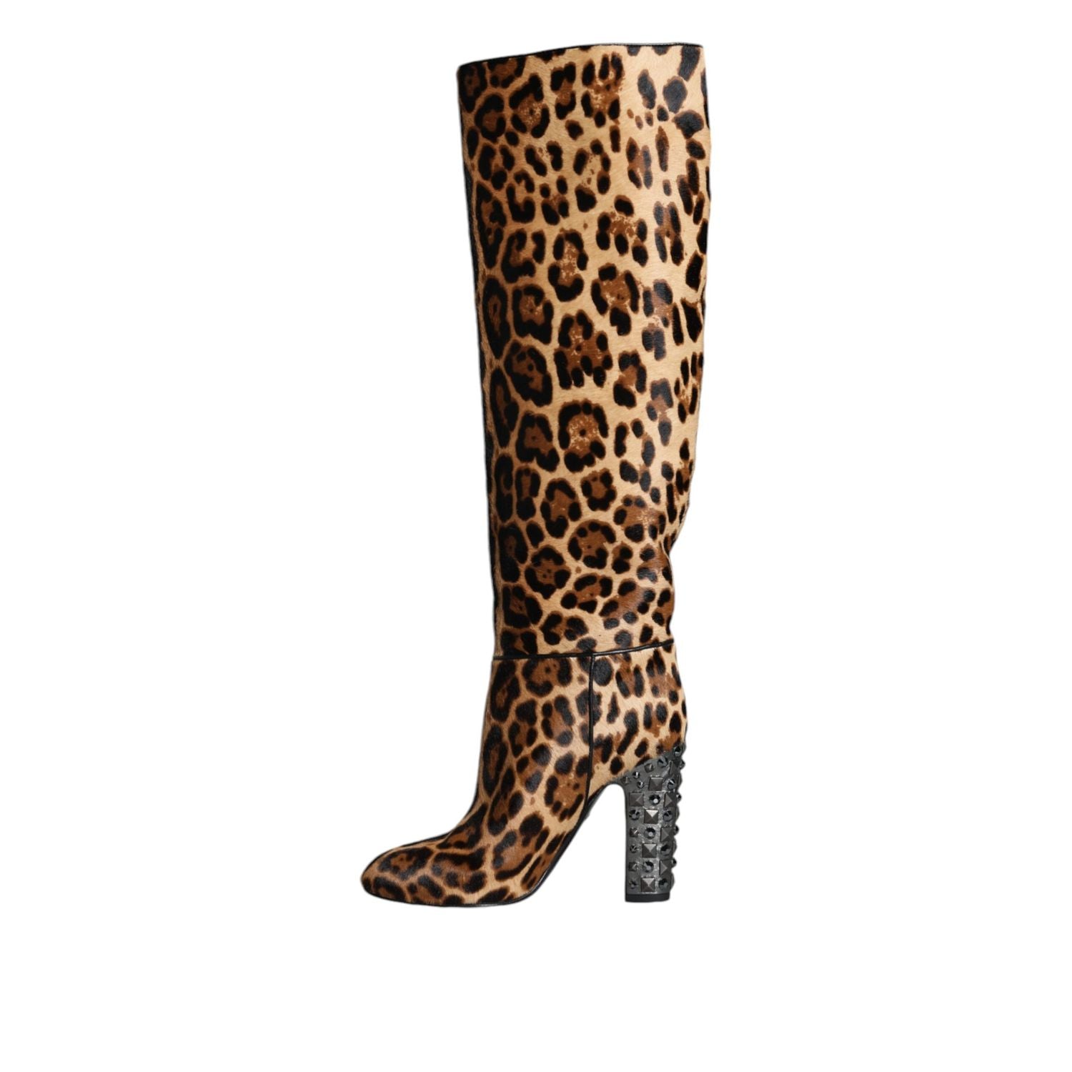 Dolce & Gabbana Beige Black Leopard Knee High Boots Shoes