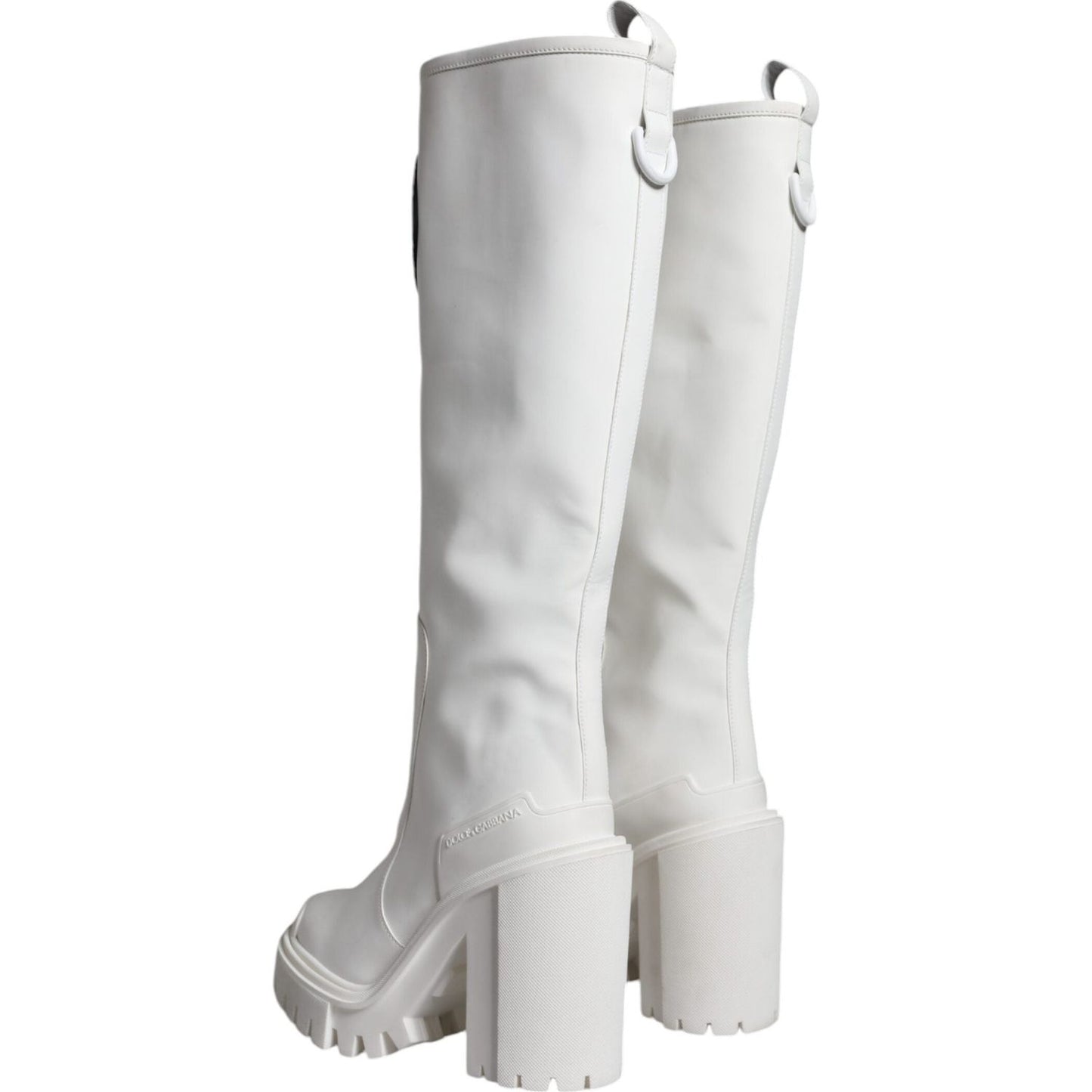 Dolce & Gabbana White Cotton Logo Heels Knee High Boots Shoes Dolce & Gabbana