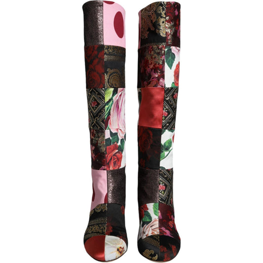 Dolce & Gabbana Multicolor Patchwork Print Heeled Boots Shoes Dolce & Gabbana