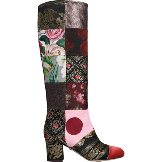 Dolce & Gabbana Multicolor Patchwork Print Heeled Boots Shoes Dolce & Gabbana