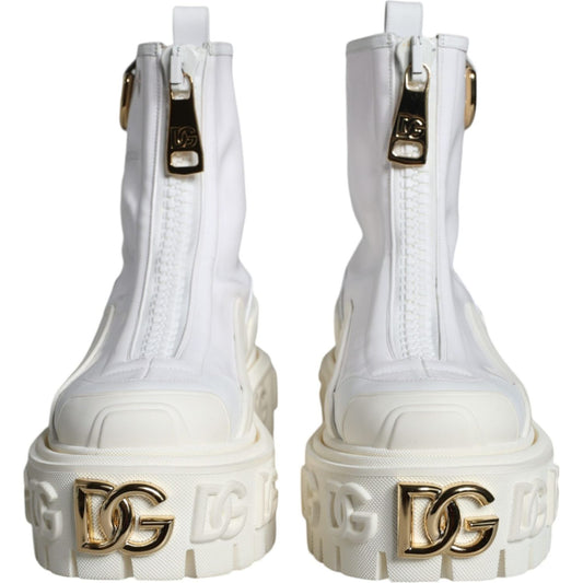 Dolce & Gabbana White Leather Rubber Logo Ankle Boots Shoes Dolce & Gabbana