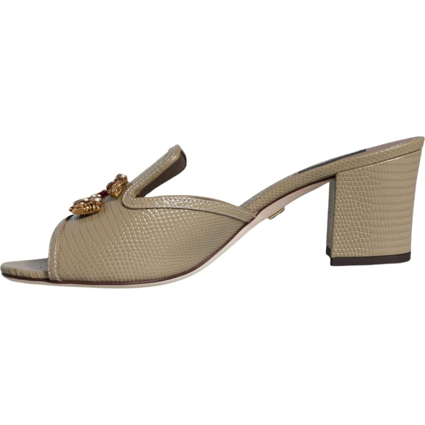 Dolce & Gabbana Beige DG Amore Slip On Heels Sandals Shoes Dolce & Gabbana