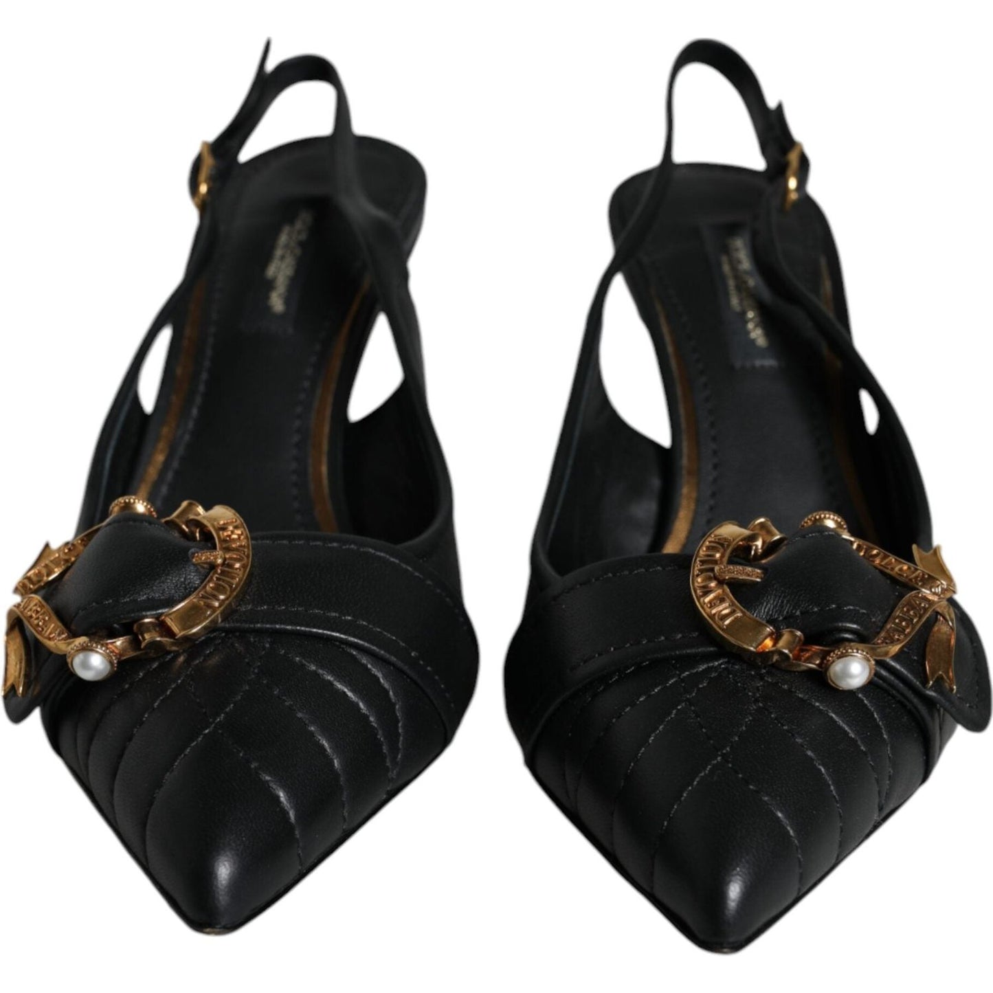 Dolce & Gabbana Black Devotion Leather Heels Slingback Shoes Dolce & Gabbana