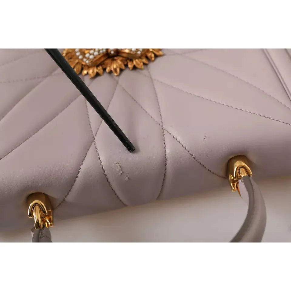 Dolce & Gabbana Light Gray Devotion Gold Heart Leather Shoulder Bag Dolce & Gabbana