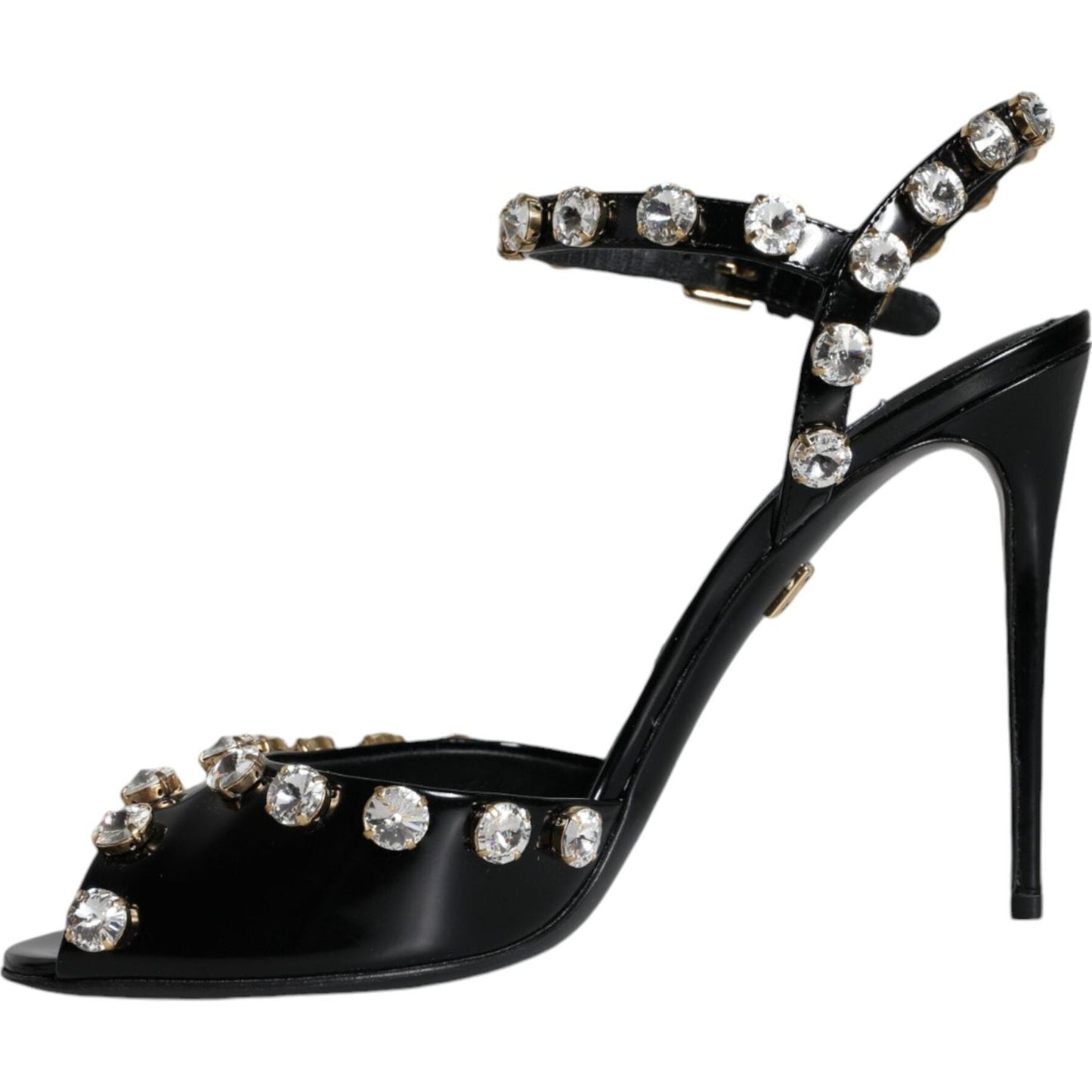 Dolce & Gabbana Black Leather Crystal Ankle Strap Sandals Shoes Dolce & Gabbana