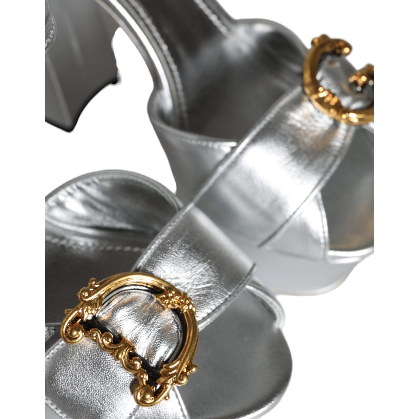 Dolce & Gabbana Silver Leather Platform Logo Keira Sandals Shoes Dolce & Gabbana