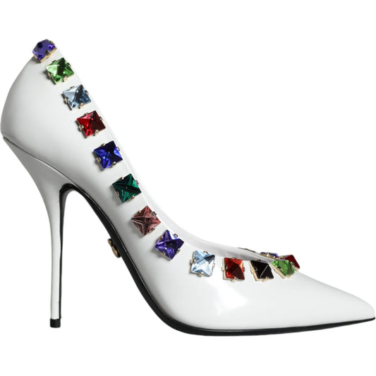 Dolce & Gabbana White Crystals Leather High Heels Pumps Shoes Dolce & Gabbana