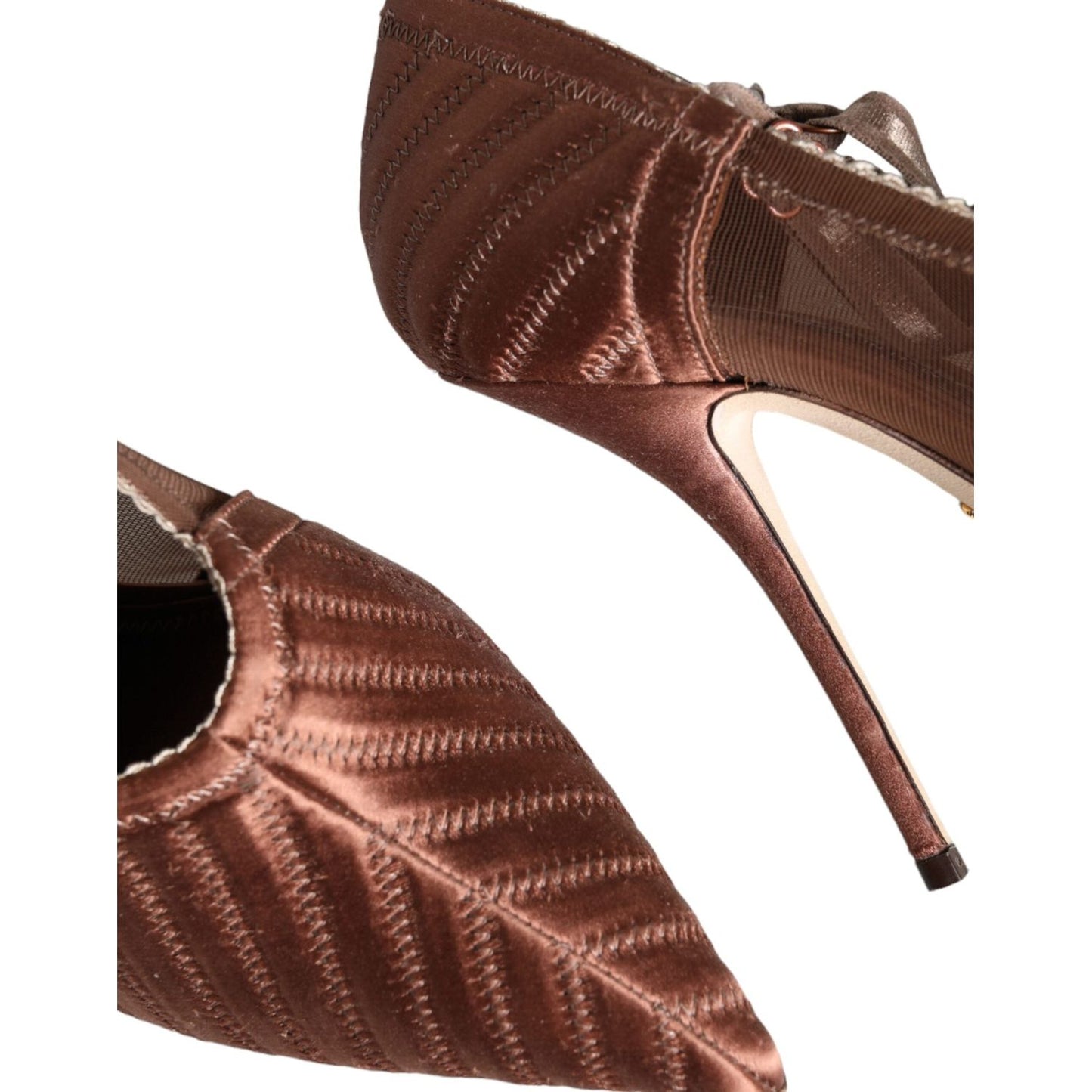 Dolce & Gabbana Brown Mesh Viscose Ankle Strap Pumps Shoes Dolce & Gabbana