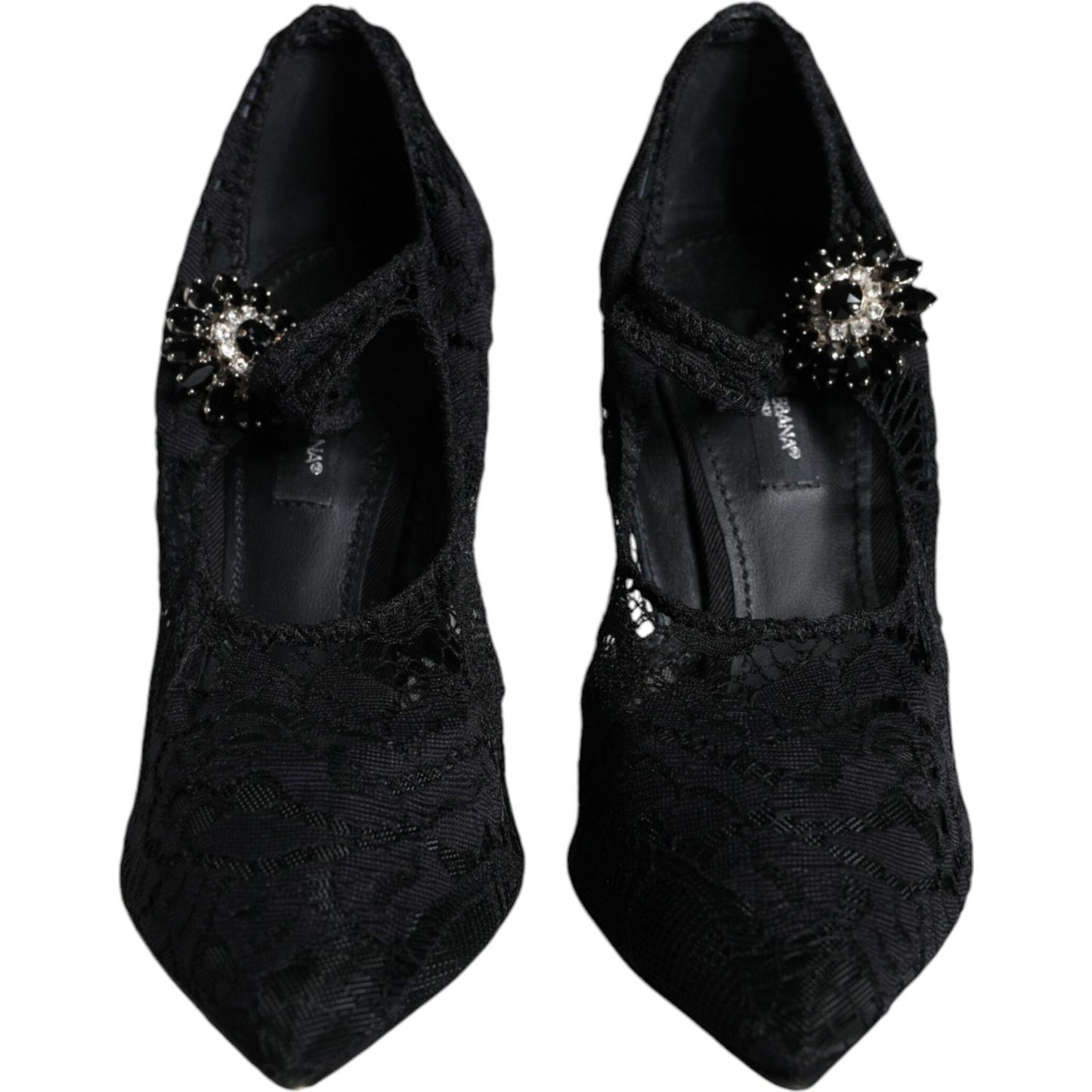 Dolce & Gabbana Black Mary Jane Pumps Lace Crystals Heels Shoes Dolce & Gabbana