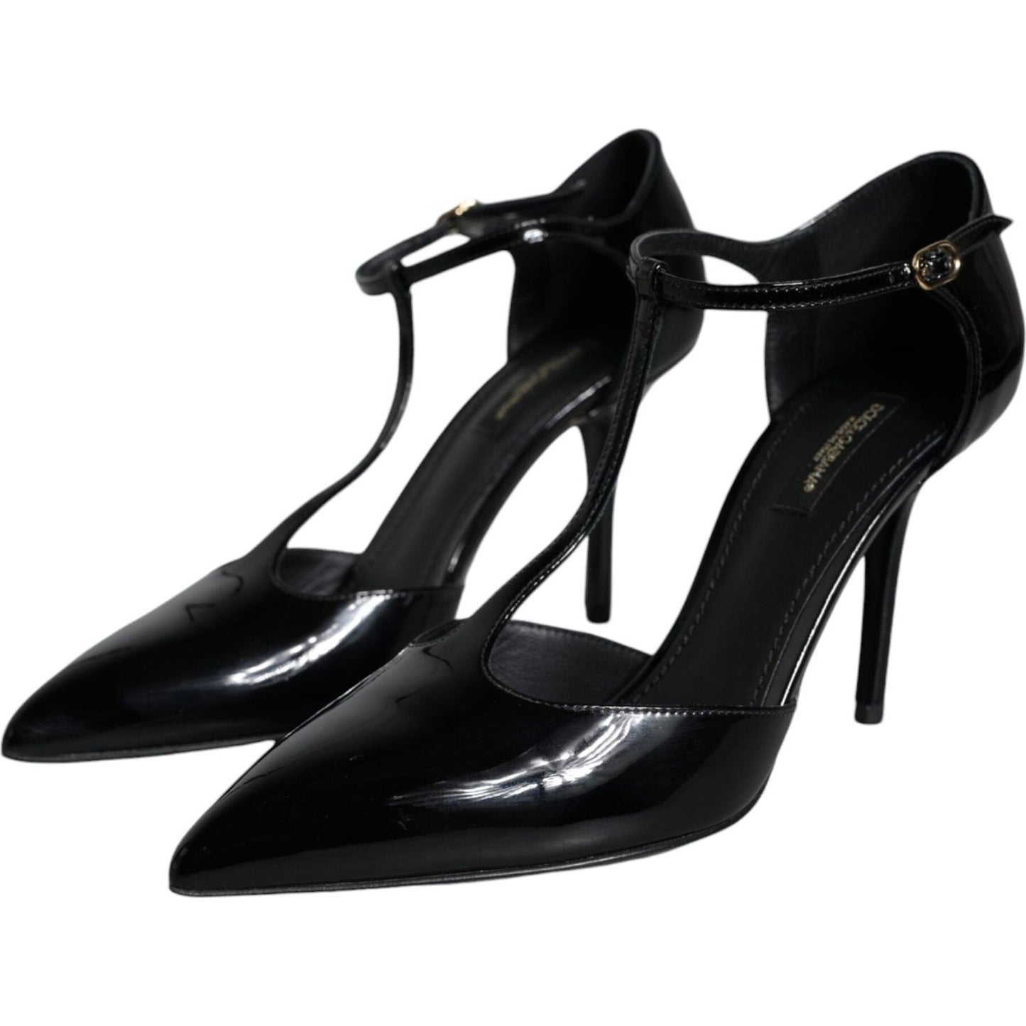 Dolce & Gabbana Black Patent Leather T-strap Heels Pumps Shoes Dolce & Gabbana