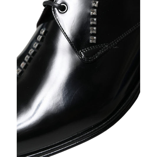 Dolce & Gabbana Black Leather Crystal Dress Formal Shoes Dolce & Gabbana