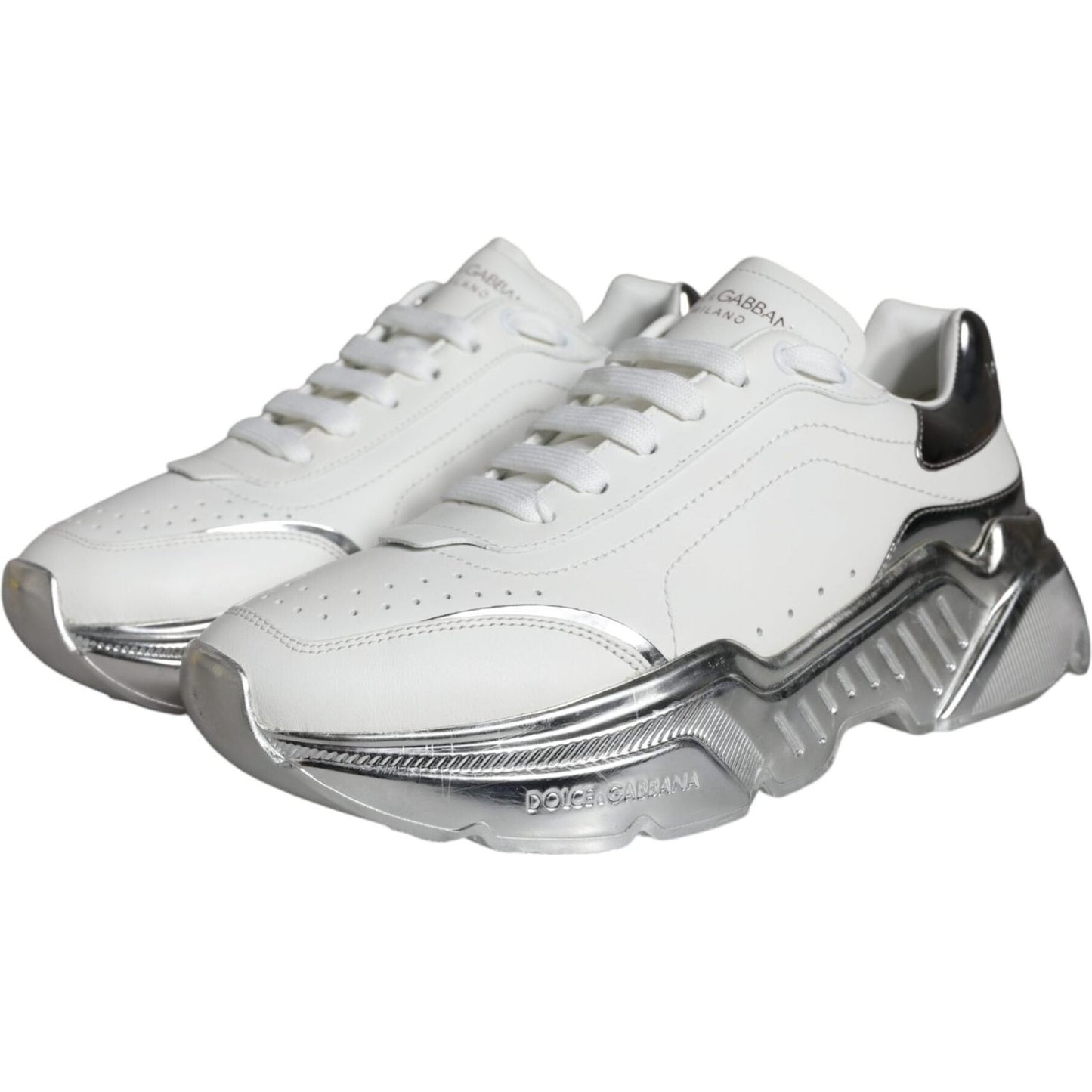 Dolce & Gabbana White Silver Daymaster Leather Sneakers Shoes Dolce & Gabbana