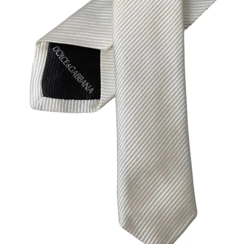 Dolce & Gabbana White Solid 100% Silk Adjustable Tie