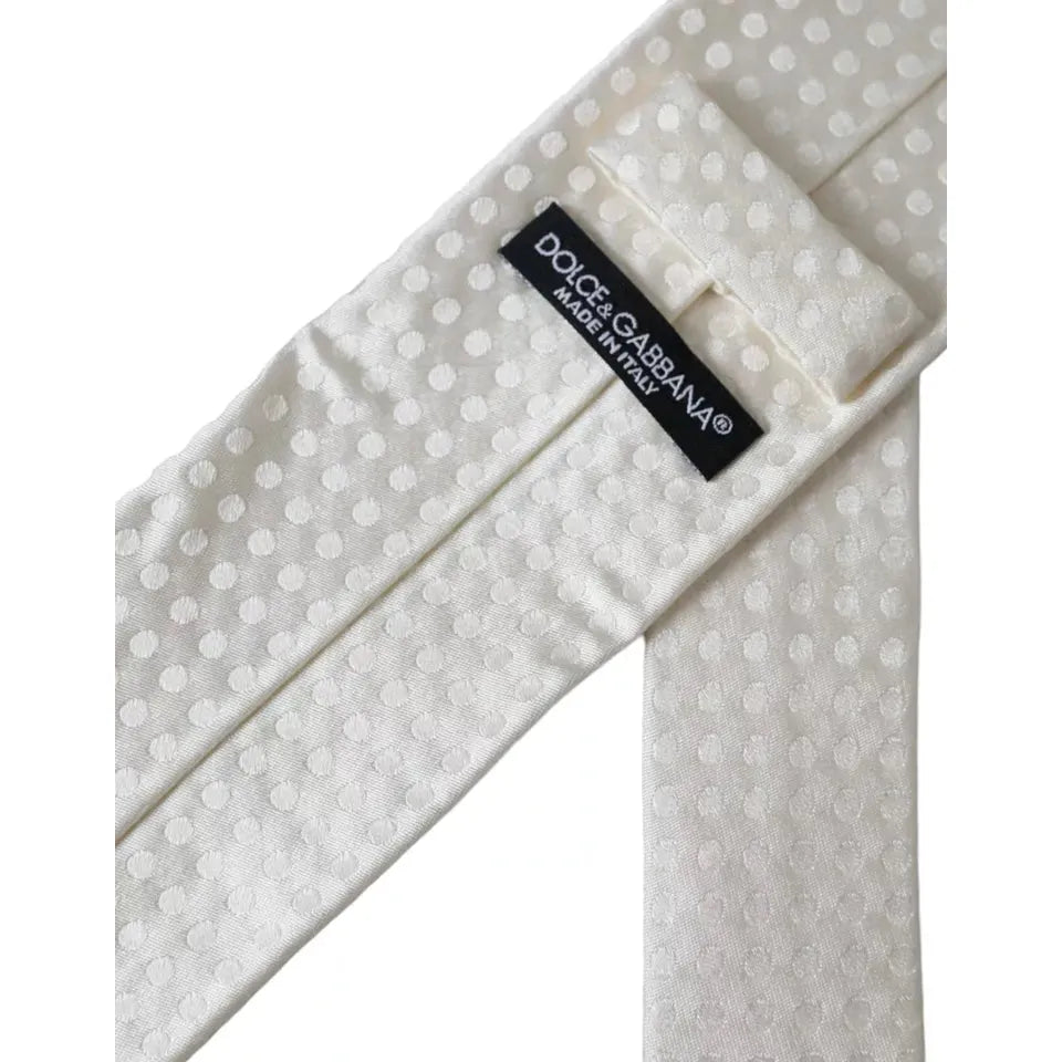 Dolce & Gabbana White Dotted Silk Classic Adjustable Men Tie Dolce & Gabbana