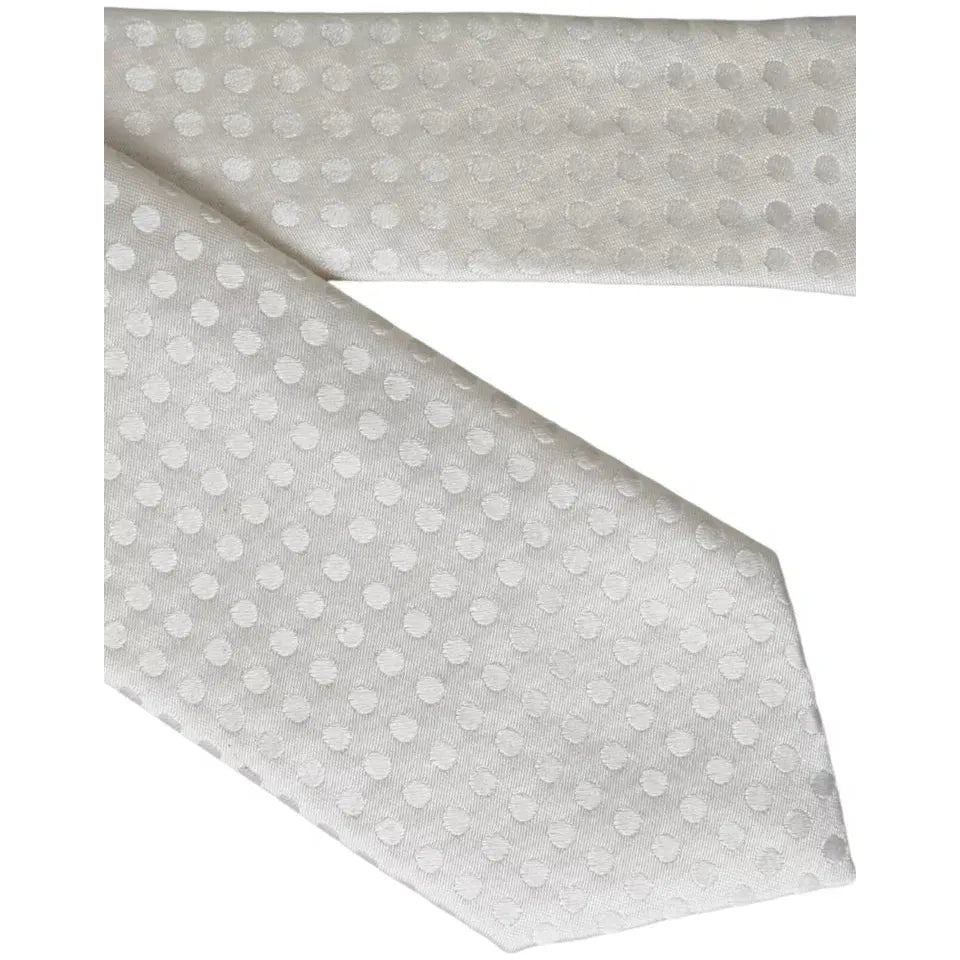 Dolce & Gabbana White Dotted Silk Classic Adjustable Men Tie Dolce & Gabbana