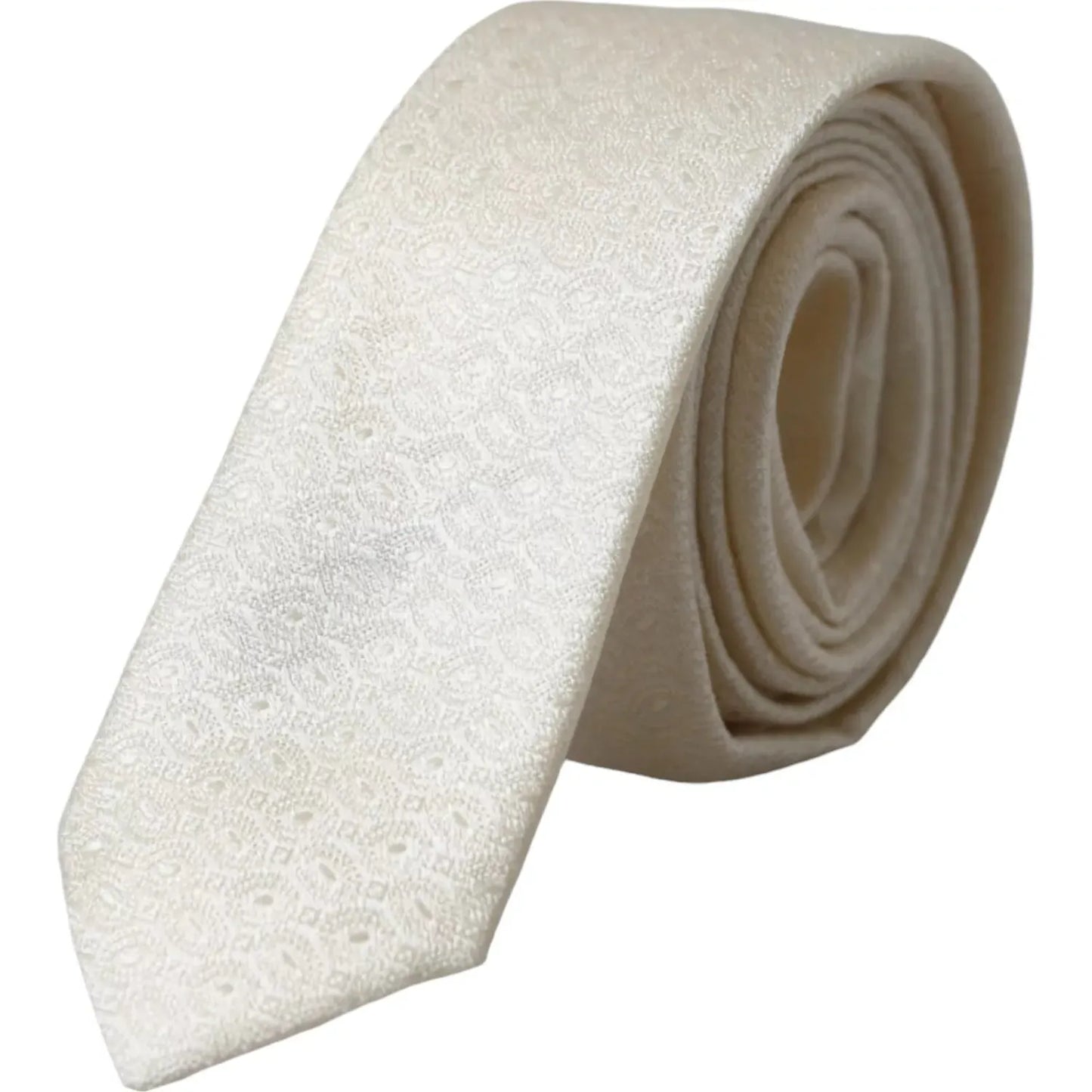 Dolce & Gabbana Off White Patterned Silk Adjustable Men Tie Dolce & Gabbana