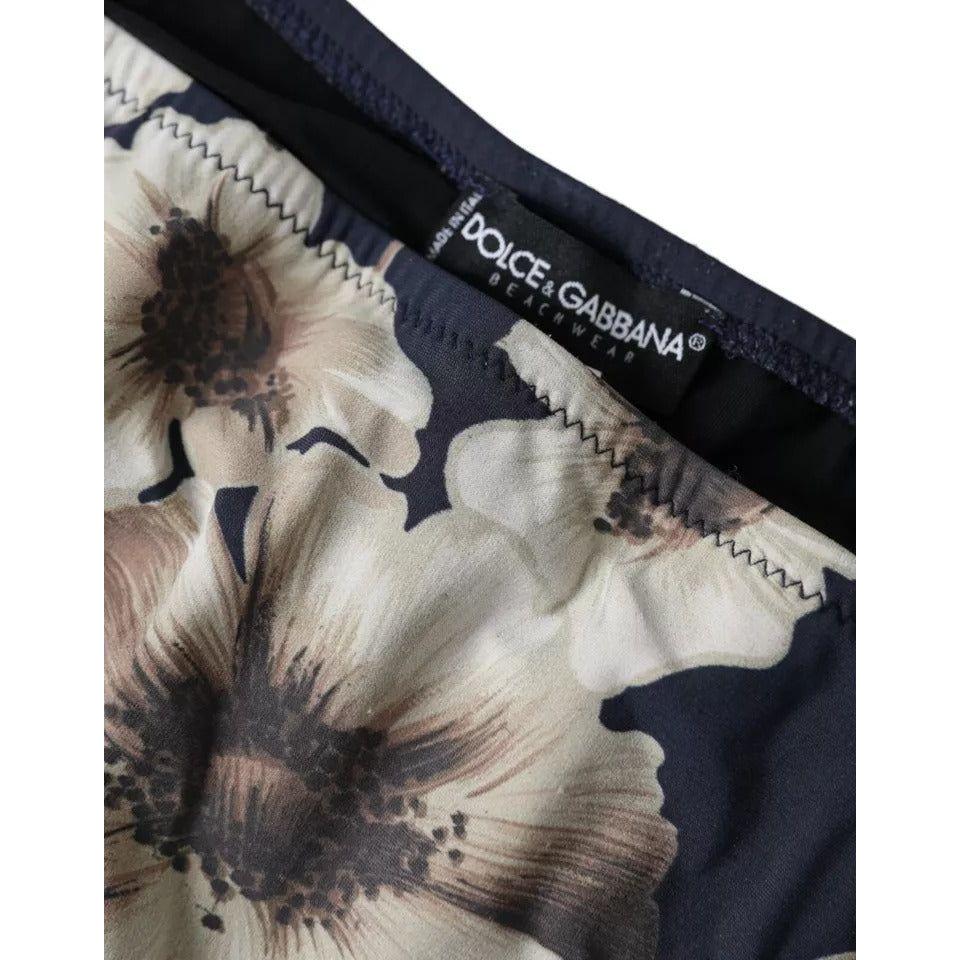 Dolce & Gabbana Black Floral Print Swimwear Beachwear Bottom Bikini Dolce & Gabbana