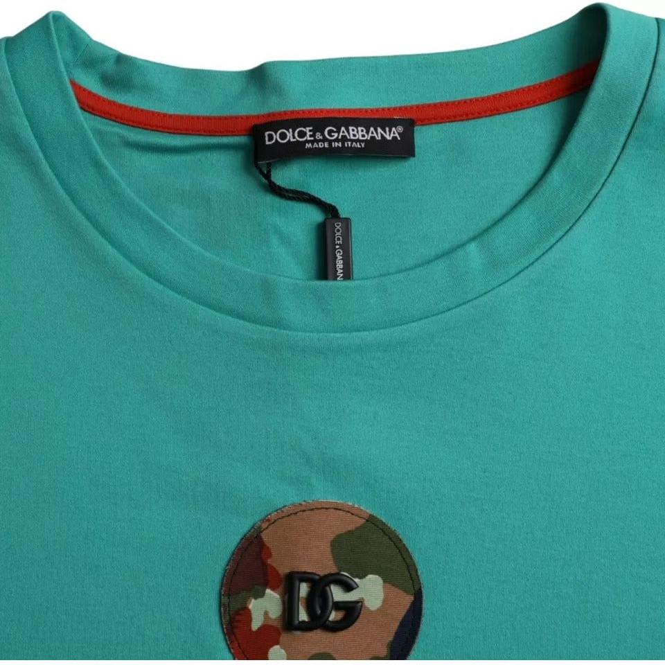 Dolce & Gabbana Green Logo Patch Round Neck Cotton  T-shirt Dolce & Gabbana