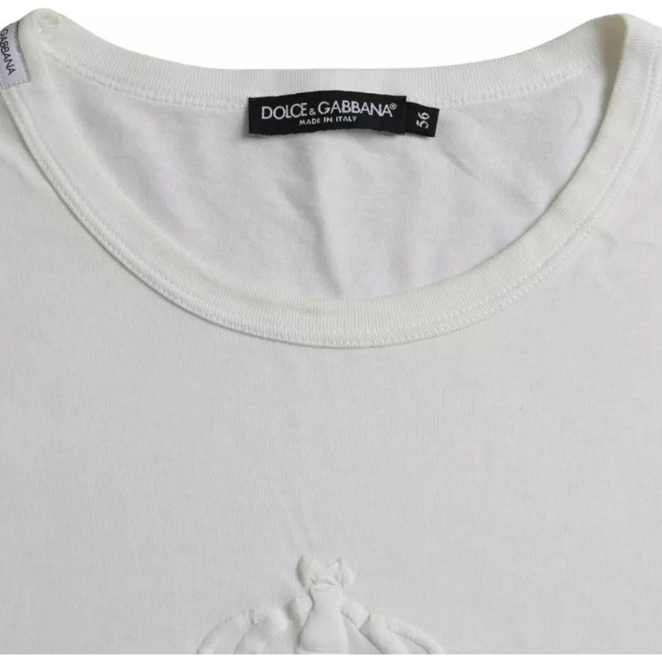 Dolce & Gabbana White Logo Embossed Cotton Crewneck T-shirt Dolce & Gabbana