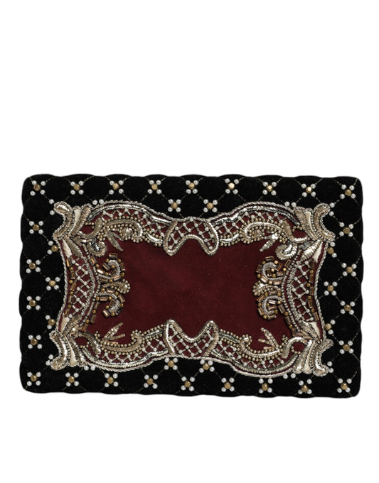 Dolce & Gabbana Bordeaux Black Velvet Gold Frame Clutch Evening Purse Bag Dolce & Gabbana