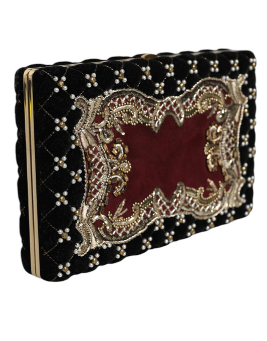 Dolce & Gabbana Bordeaux Black Velvet Gold Frame Clutch Evening Purse Bag Dolce & Gabbana