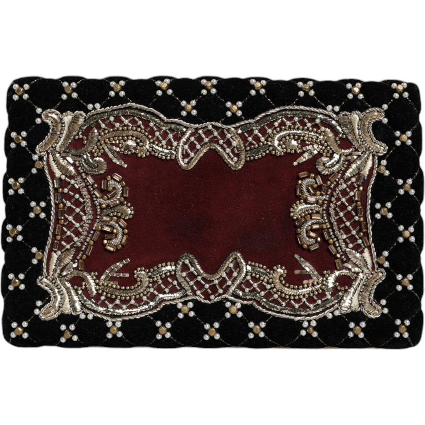 Dolce & Gabbana Bordeaux Black Velvet Gold Frame Clutch Evening Purse Bag Dolce & Gabbana