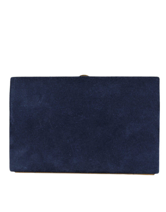 Dolce & Gabbana Blue Suede Gold Frame Clutch Evening Party Purse Bag Dolce & Gabbana