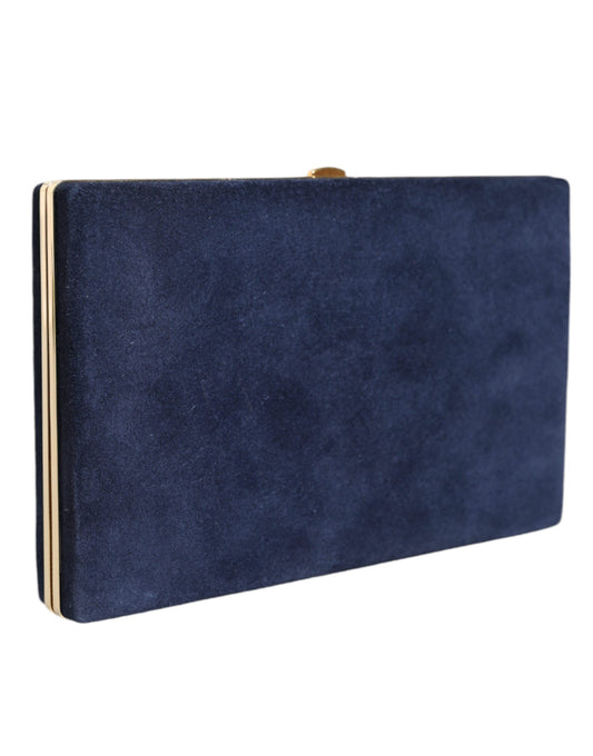 Dolce & Gabbana Blue Suede Gold Frame Clutch Evening Party Purse Bag Dolce & Gabbana