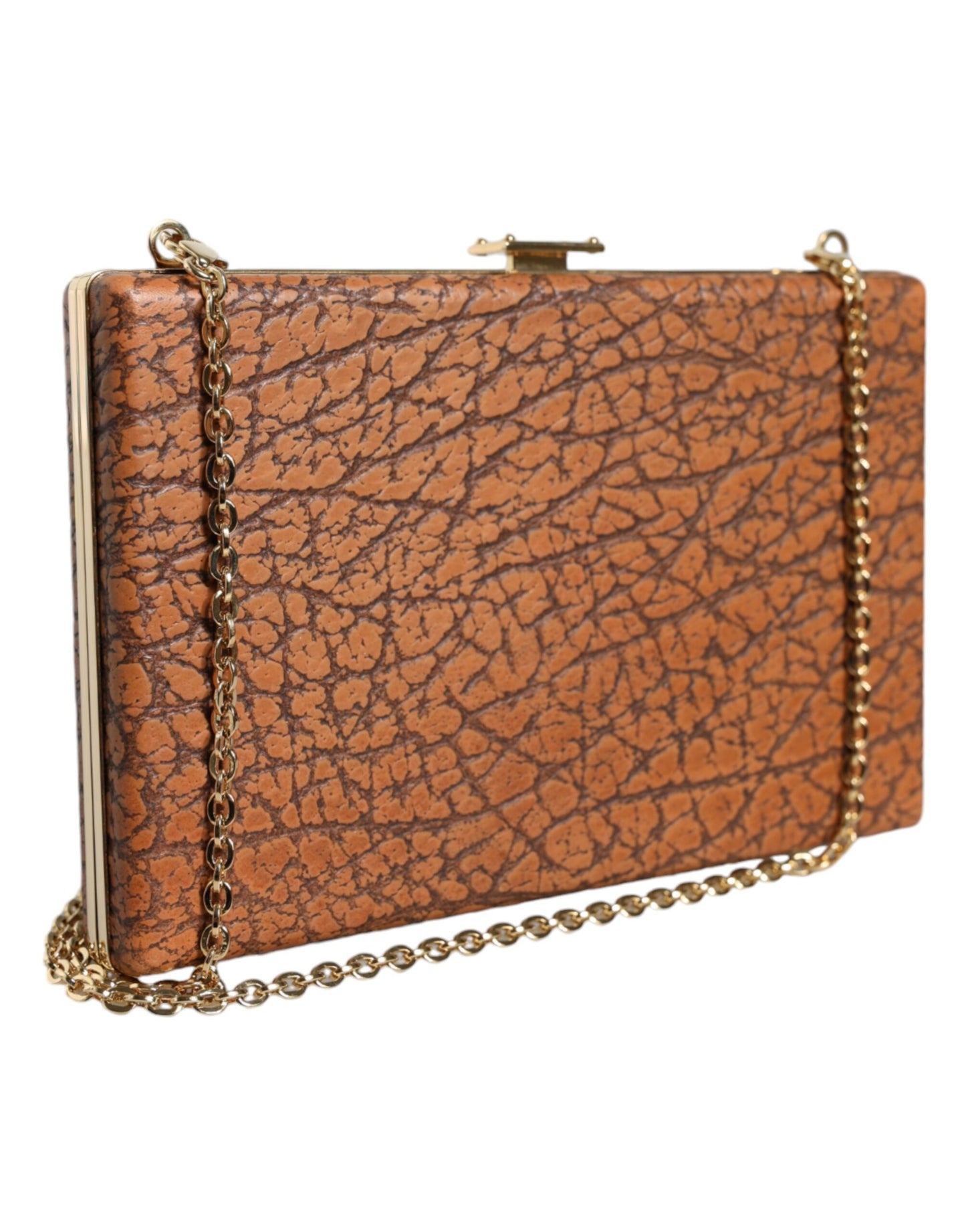 Dolce & Gabbana Brown Leather Gold Frame Clutch Mini Crossbody Bag Dolce & Gabbana