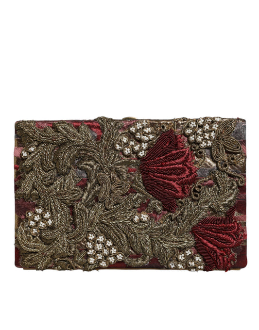 Dolce & Gabbana Maroon Gold Floral Jacquard Gold Frame Clutch Evening Purse Bag Dolce & Gabbana