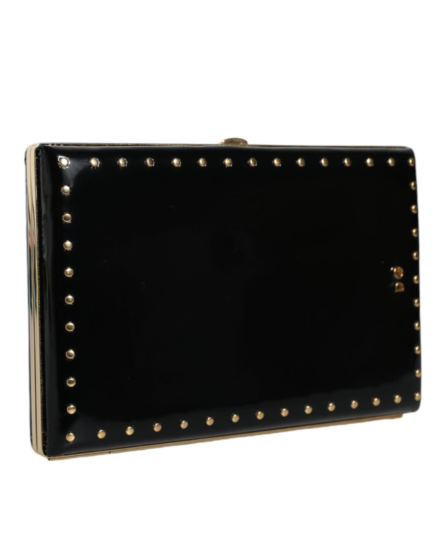 Dolce & Gabbana Black Leather Studs Gold Frame Clutch Evening Purse Bag Dolce & Gabbana