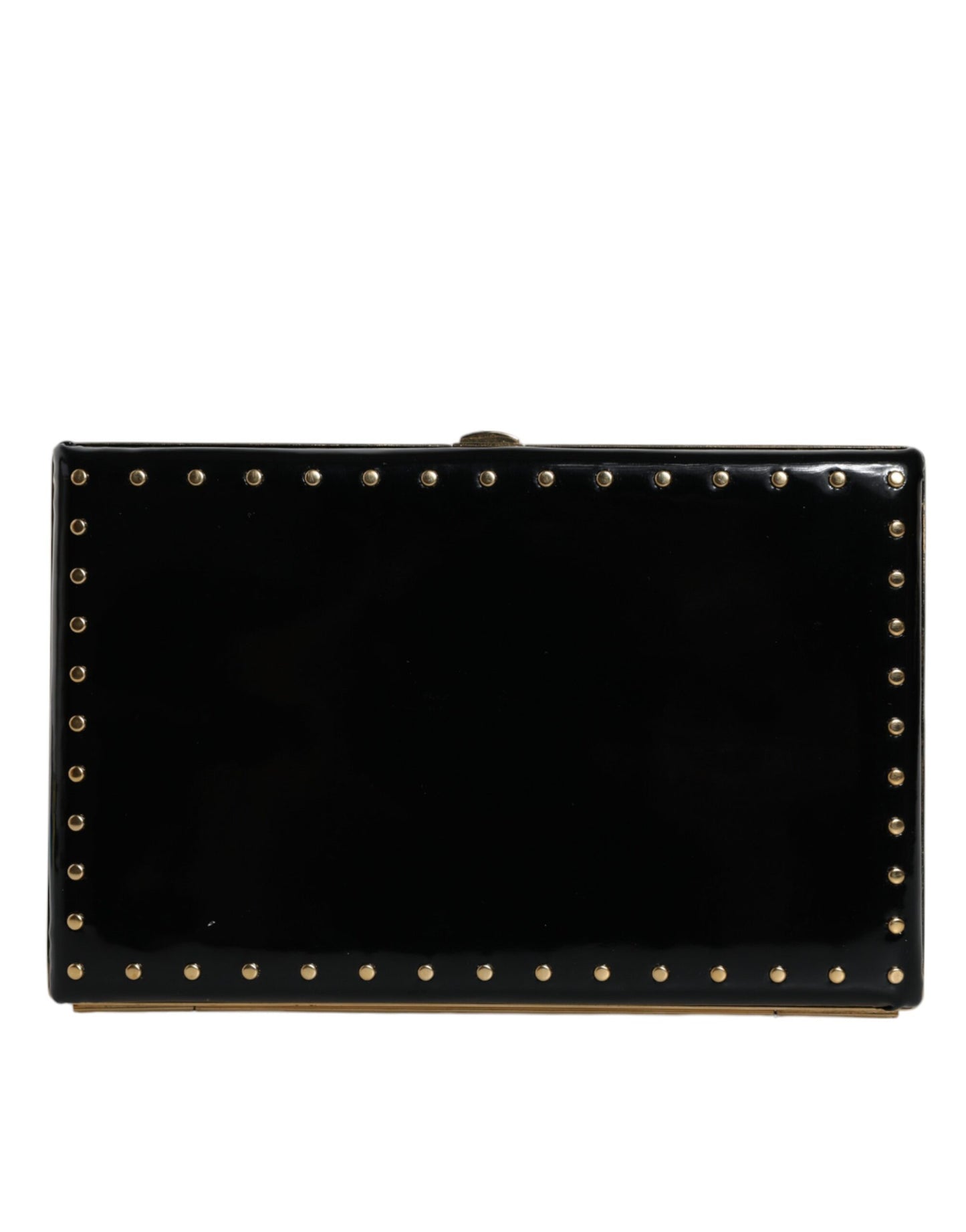 Dolce & Gabbana Black Leather Studs Gold Frame Clutch Evening Purse Bag Dolce & Gabbana