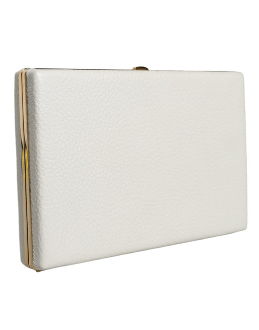 Dolce & Gabbana White Leather Gold Frame Clutch Evening Party Purse Bag Dolce & Gabbana