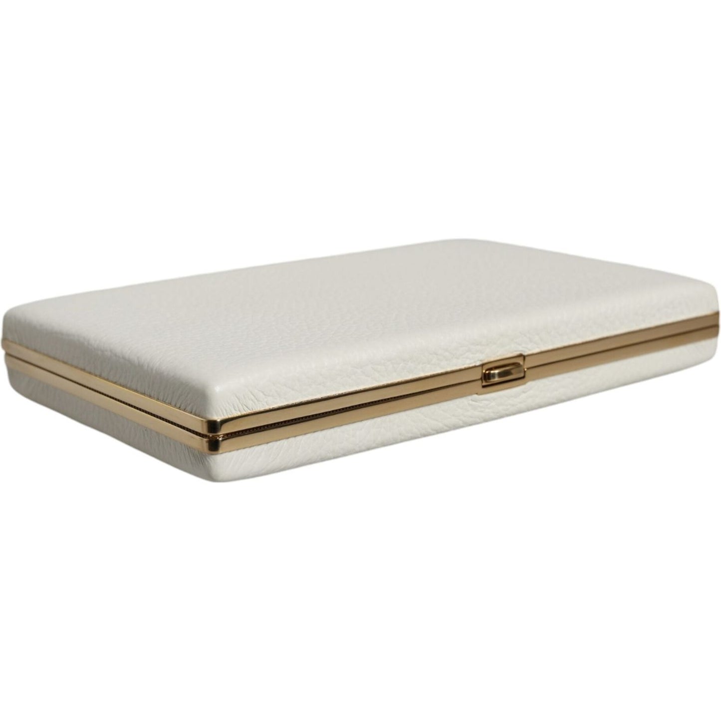 Dolce & Gabbana White Leather Gold Frame Clutch Evening Party Purse Bag Dolce & Gabbana