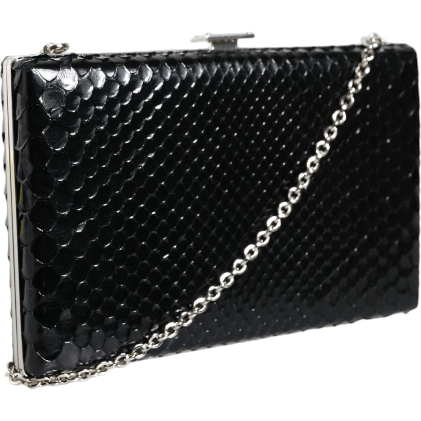 Dolce & Gabbana Black Leather Silver Frame Clutch Mini Crossbody Bag Dolce & Gabbana