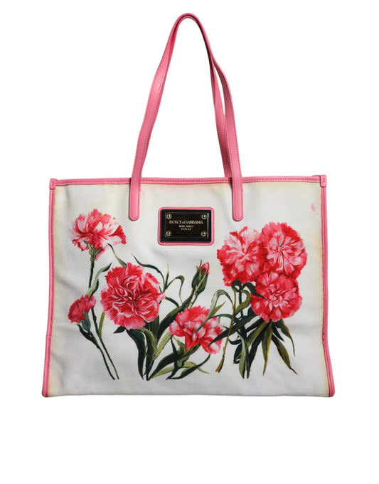 Dolce & Gabbana White Canvas Rose Embroidery Women Shopping Tote Bag Dolce & Gabbana