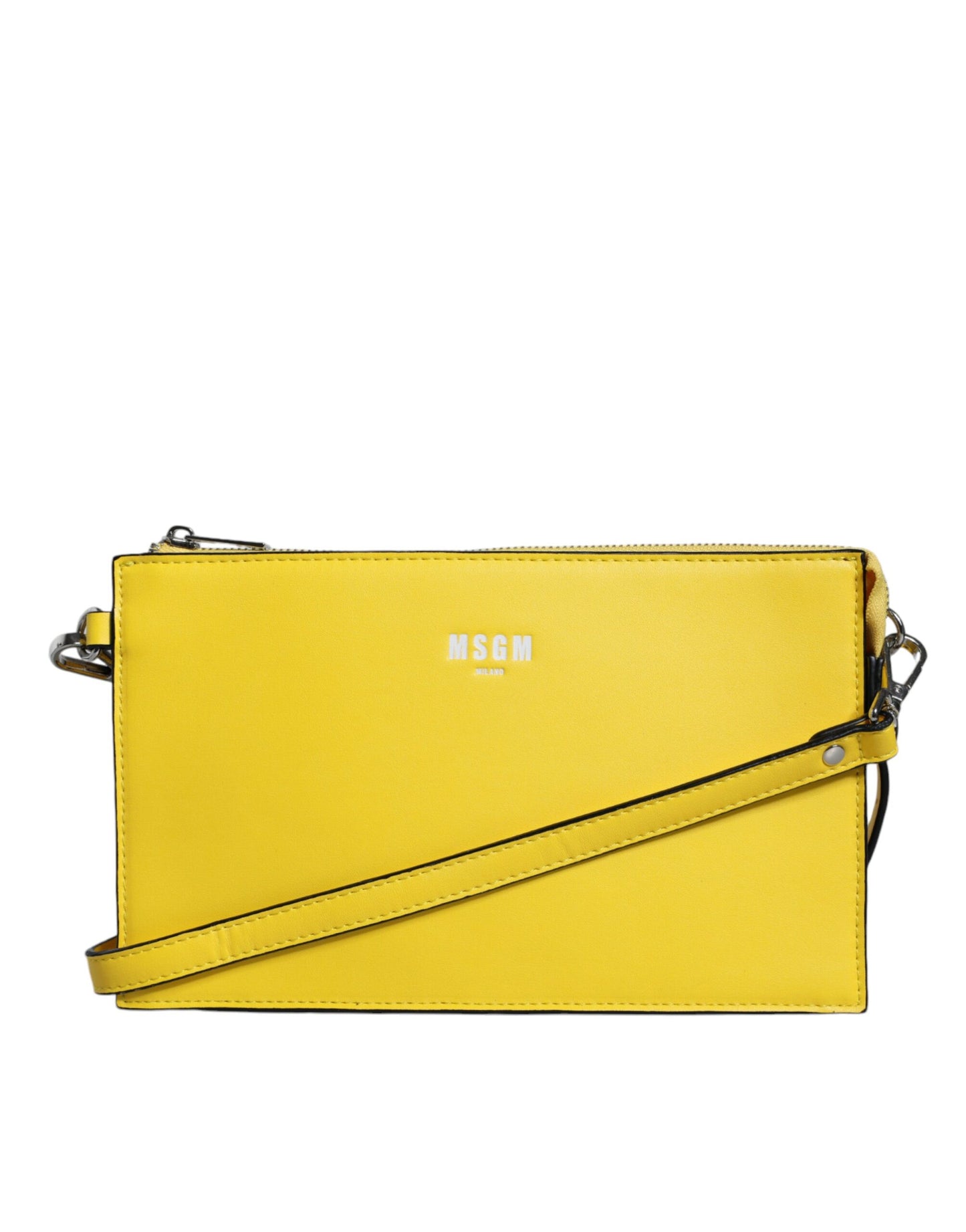 MSGM Yellow Leather Logo Crossbody Sling Shoulder Bag MSGM